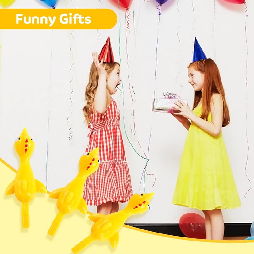 POPLAY 42PCS Flying Chicken Slingshot, Party Favors Treasure Box Toys for Kids 4 to 8, Flicking Rubber Chickens Finger Toys for Christmas Stocking Stuffers, Classroom Prizes, Xmas Gifts Goodie Bag