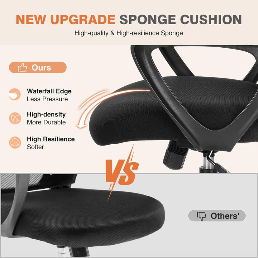 Sweetcrispy Home Office Managerial Executive Chair with Ergonomic Design, Mid-Back Mesh Swivel, Comfortable Lumbar Support, Comfy Arms for Bedroom,Study,Student, Black