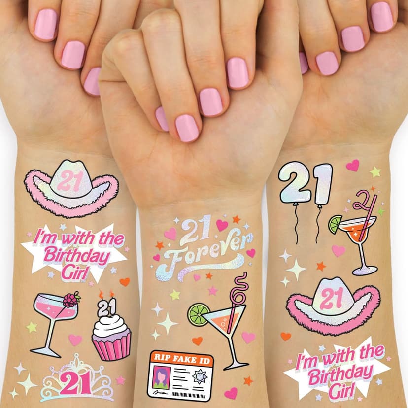 Party Decorations, Fun, Bday Girl, RIP Fake ID, HBD, Disco Cowgirl, Twenty One Tiara xo, Fetti 48pc 21st Birthday Temporary Tattoos | Finally 21 Bday Party B0B78DMSR7