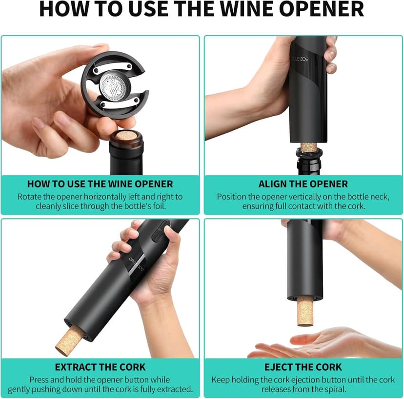 CIRCLE JOY Rechargeable Wine Opener Electric Wine Bottle Opener 7-in-1 Wine Gift Set with Electric Vacuum Pump, Charging Station, Foil Cutter, Wine Aerator Pourer and 2 Wine Stoppers