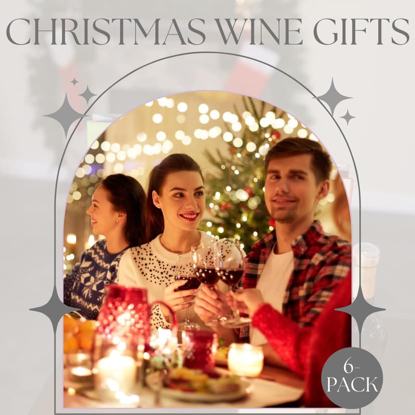 Iconikal 6-Pack Christmas Wine Bottle Gift Bags, Heavy-Duty with Ribbon Handles, Assorted Holiday Designs - Ideal for Festive Xmas Gifting, Parties & Bulk Wrapping