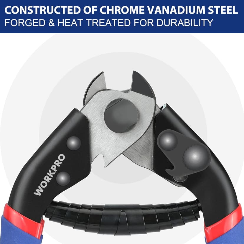 Chrome Vanadium Steel, Safety Lock, Non-Slip Handle for Hard Wire Ropes, Steel Wires and Aircraft Cables WORKPRO Cable Cutter, 7-1/2 Inch Heavy Duty Wire Rope Cutter B0B8MCVSZP