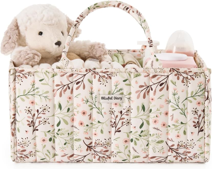 Portable Storage Basket with Removable Dividers, Gift for Baby Shower, Newborn Boy & Girl Essentials, Baby Registry Must Have Blissful Diary Floral Diaper Caddy Organizer Storage Basket, Pastoral Daisy B0DGXCCBR5