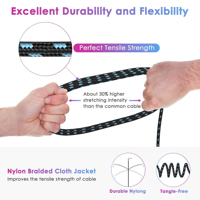 Sovvid 10FT Instrument Cable - Electric Guitar & Bass Cable with Right Angle 1/4 Inch Connector - Black & Bluetest