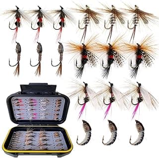 Handmade Fly Fishing Kit, 50/114 Pcs with Dry/Wet Flies, Streamers, Fly Assortment for Trout & Bass Fishing - 50 Pcs/Set, 6 Mixed Styles