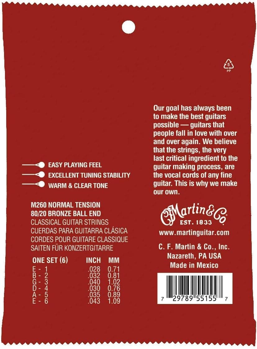 MARTIN Classical Guitar Strings (M260), 80/20 Bronze