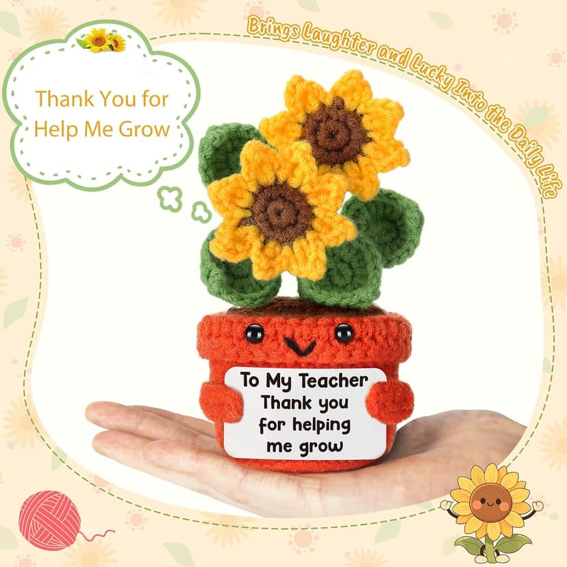 Help Me Grow Teachers Day Graduation Small Handmade Crochet Sunflower Last Day of School Valentines Easter Gift for Teacher Teacher Back to School Christmas Appreciation Gifts Thank You Teacher B0F21M6HP4