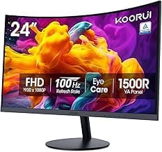 KOORUI 24 inch Curved Monitor, Full HD 1080P Curved Computer Monitor, 100Hz 1500R PC Screen, TÜV Rheinland Certified, HDMI VGA, Tilt Adjustment, LCD Display, Eye Care, Black 24N5CA
