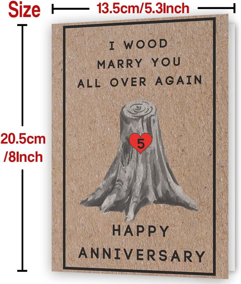 Happy 5th Anniversary Card for Women Men, 5th Wedding Anniversary Wood Card for Him Her,Fifth Anniversary Card for Boyfriend, 5 Years Married Gift for Husband