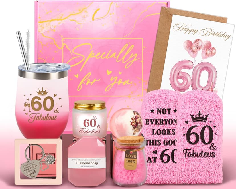 60th Birthday Gifts for Women, 60 Year Old Birthday Gifts for Women Self Care Gifts Basket Relaxing Spa Gift Fabulous Happy 60th Birthday Gift Presents Ideas for Woman Mom Wife Sister Friend Grandma