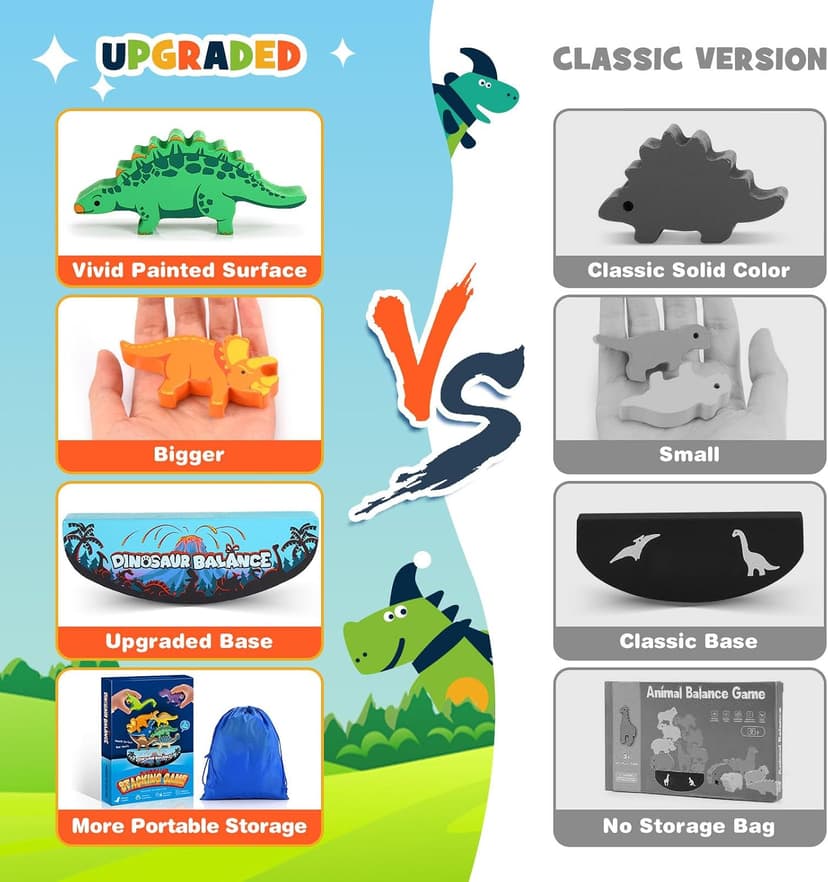 IPOURUP Dinosaur Toys for Kids 3-5: Wooden Stacking Montessori Toys for 3 4 5 6 7 8 Year Old Boys Girls Birthday Gifts for Kid Ages 4-8 Balance Competition Game for Family Stocking Stuffers