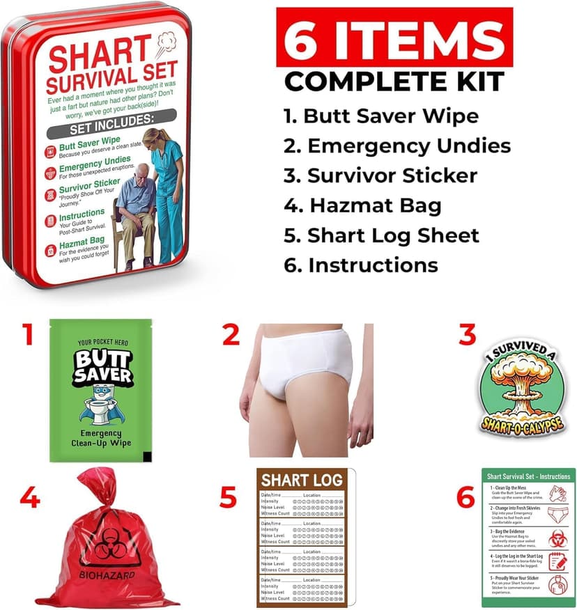 Unique Stocking Suffers for Men Birthday Husband Teens Potty Humor Prank Him Fart Funny Survival Set Gag Gift with Underwear, Hazmat Bag and Wet Wipe for Men B0DWDSKX8P