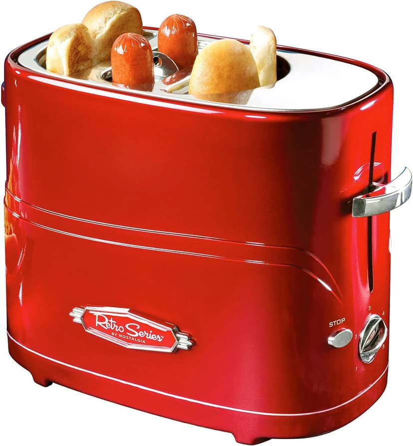 Nostalgia HDT600RETRORED Retro Pop-Up 2 Hot Dog & Bun Toaster, with Mini Tongs, Works with Chicken, Turkey, Veggie Links, sausages & Brats B005Q8X6IO