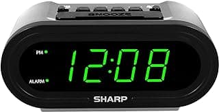 Sharp Digital Alarm with AccuSet - Automatic Smart Clock, Never Needs Setting - Great for Seniors, Kids, and Everyone who Doesn't Want to Set a Clock! Silver Case with Green LEDs