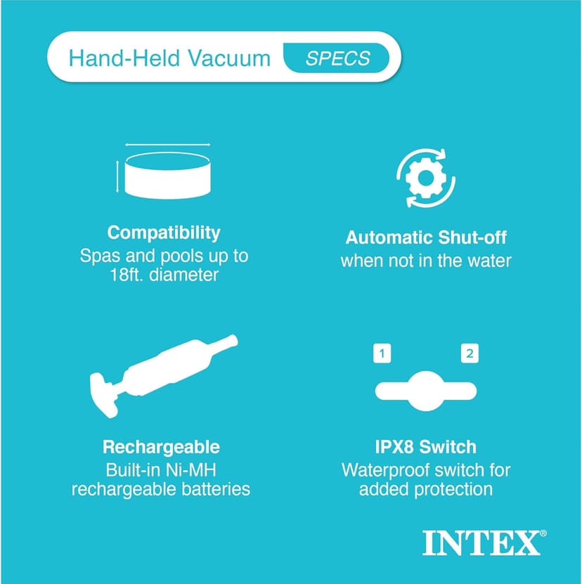 Intex Handheld Pool Vacuum Cleaner Rechargeable 94 Inch Telescoping Shaft and 2 Interchangeable Brush Heads for Above Ground Swimming Pool and Spa