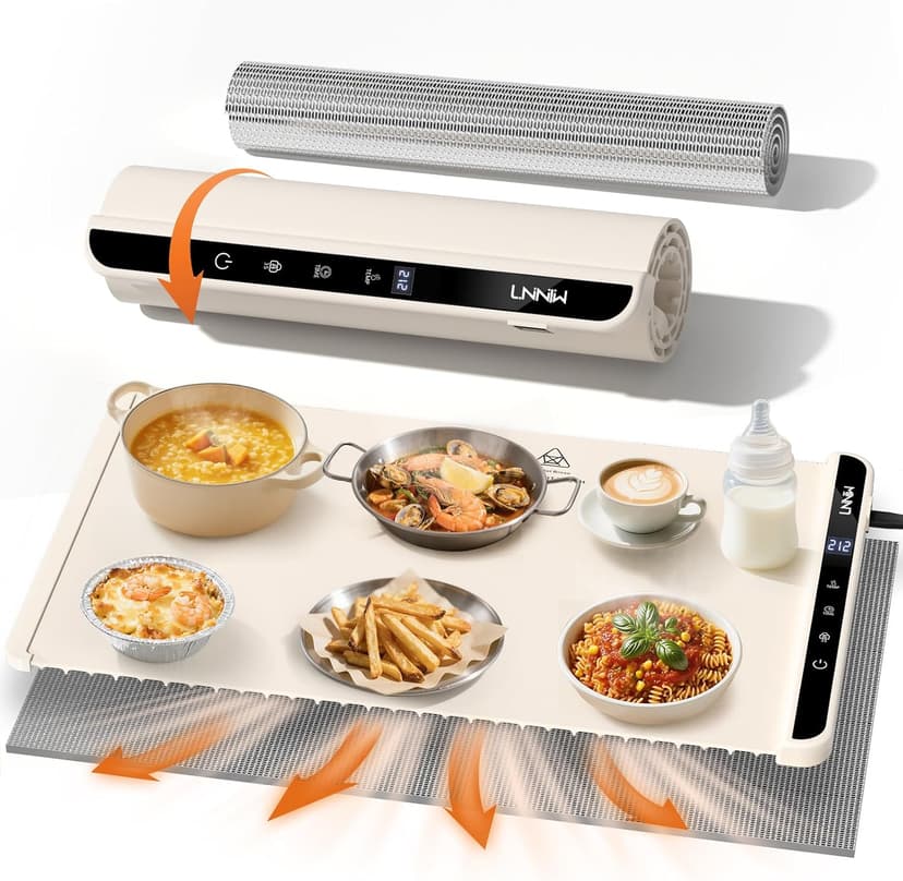 Includes heat-resistant pad. Perfect for chafing dishes, buffet & parties. Easy to clean & store. 6 settings, timer & lock. Warming Mat for Food, 26x15 Inch, Off White, Fast Heat, Child Lock B0FG7RQXJ9