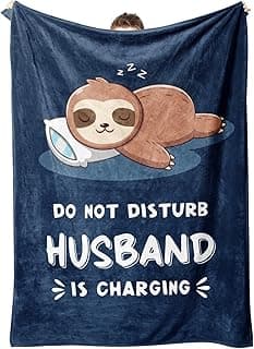 Husband Birthday Gift, Anniversary Christmas Fathers Day Wedding Gifts for Husband from Wife Funny Gifts for Husband, Husband is Charging Sloth Blanket, 60" x 50" B0DNMGNFVF