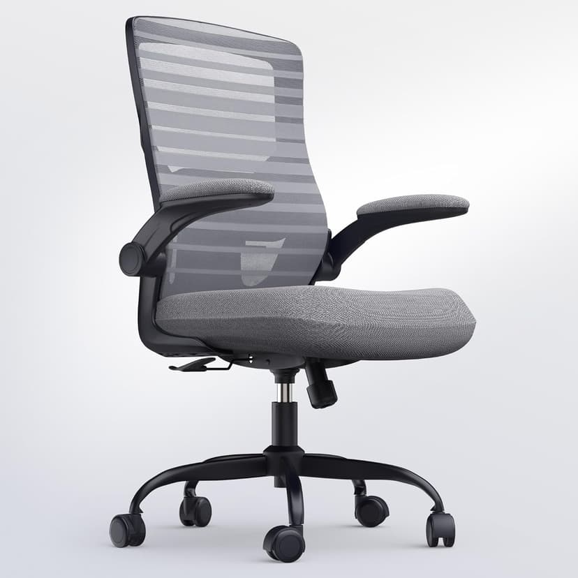 Office Desk Chair for Long Hours & Back Pain Relief – 4“ Thick Molded Foam Cushion, Enhanced Lumbar Support, Padded Flip-up Armrests, Ideal for Office or Study, Dark Gray