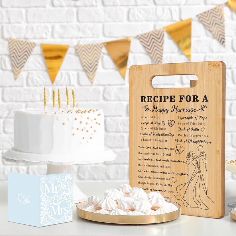 Bride to Be Gifts, Happy Marriage Wedding Cutting Board, Spoon, Shovel, Leaky Spoon and Card, Engagement Gifts for Couples Wedding Gifts for Couples 2026, Bridal Shower Gifts Cutting Board Set B0HCVGS2TF