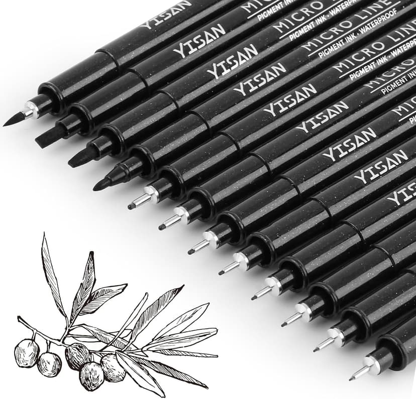 YISAN Drawing Art Pens,Micro Fineliner Pens,Fine Tip Manga Markers for Artist Sketch Technical,Black,12 Set,902195