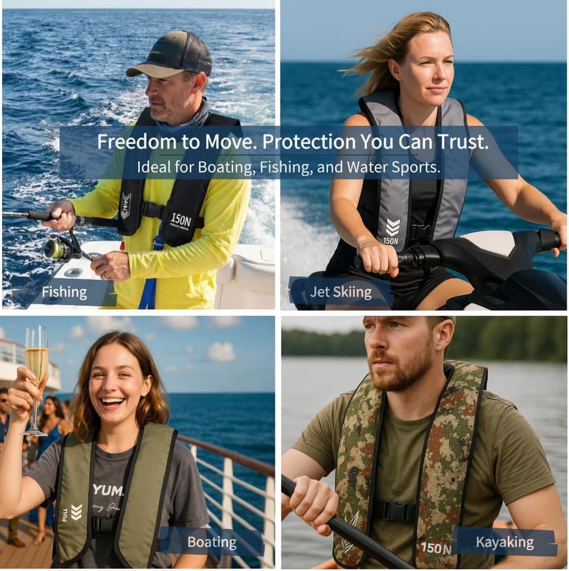 Automatic Inflatable Life Jacket | Low Profile PFD for Adults | Compact Design Self Inflating Life Vest | Supports up to 330 lbs
