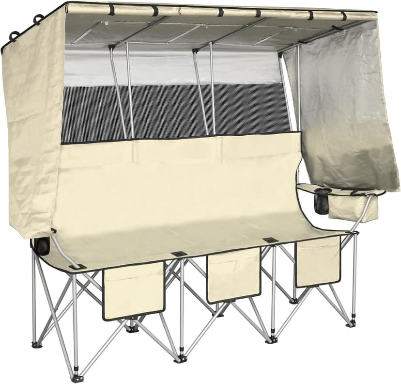 BDL 3 Person Camping Chair with Canopy Shade, Oversized Heavy Duty Camping Chair with Cup Holders & Ice Bag Portable Family Folding Chair for Outdoor, Lawn & Sports,White