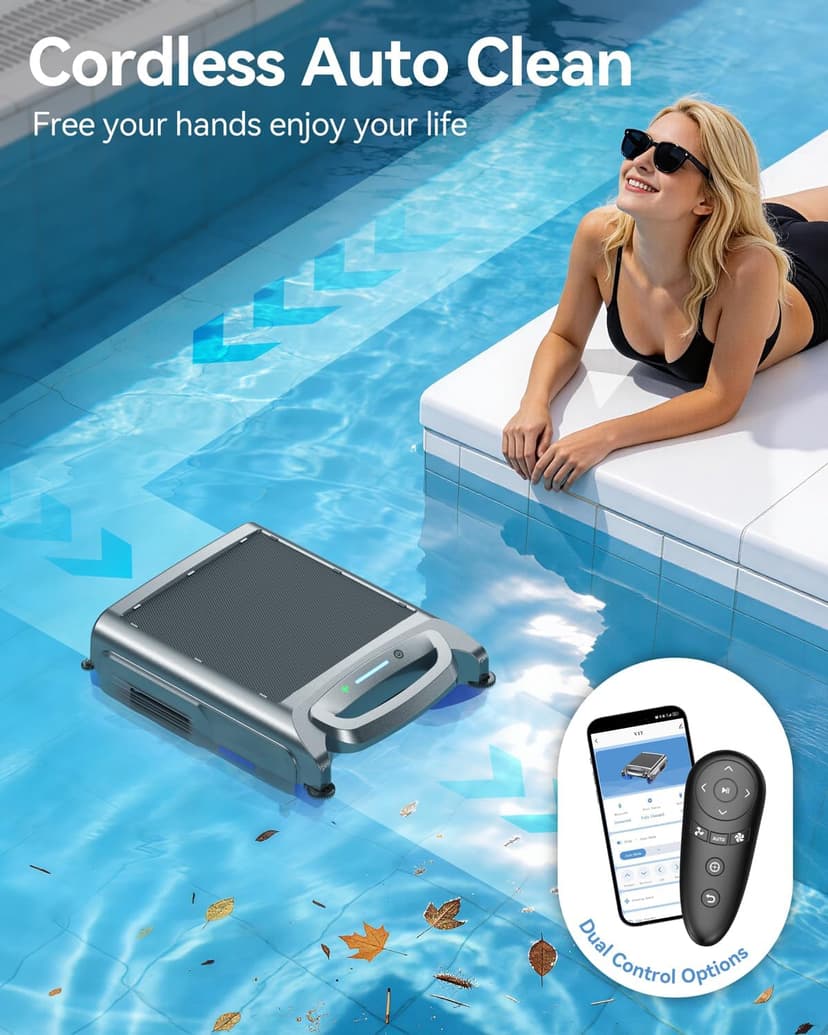 2026 New V1T Solar Pool Skimmer, Robotic Pool Surface Skimmer Cleaner with App Control, 7L Large Basket 24/7 Cleaning Smart Obstacle Avoidance Dual Charging Options Ideal for Above Ground Pool
