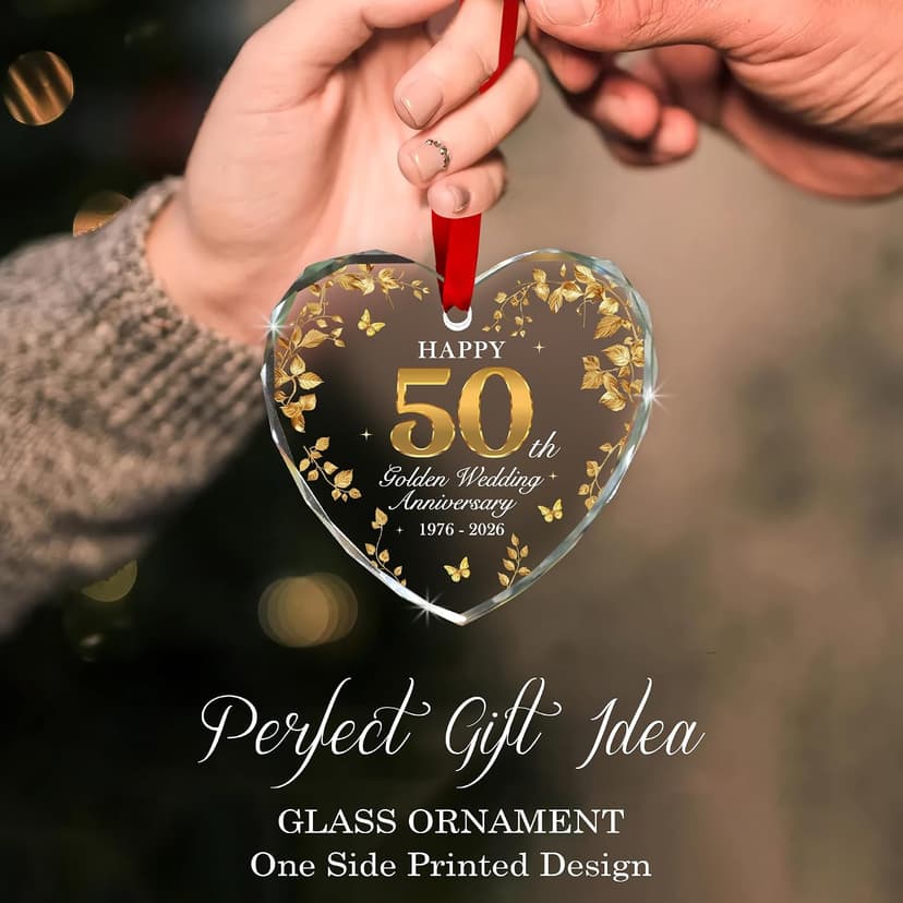 50th Wedding Anniversary Ornament 1976-2026, 50th Anniversary Marriage Gifts for Parents, 50 Year Anniversary Marriage Gifts for Couple, Golden Wedding Decorations, Golden Wedding Gift B0G8JPJD6V
