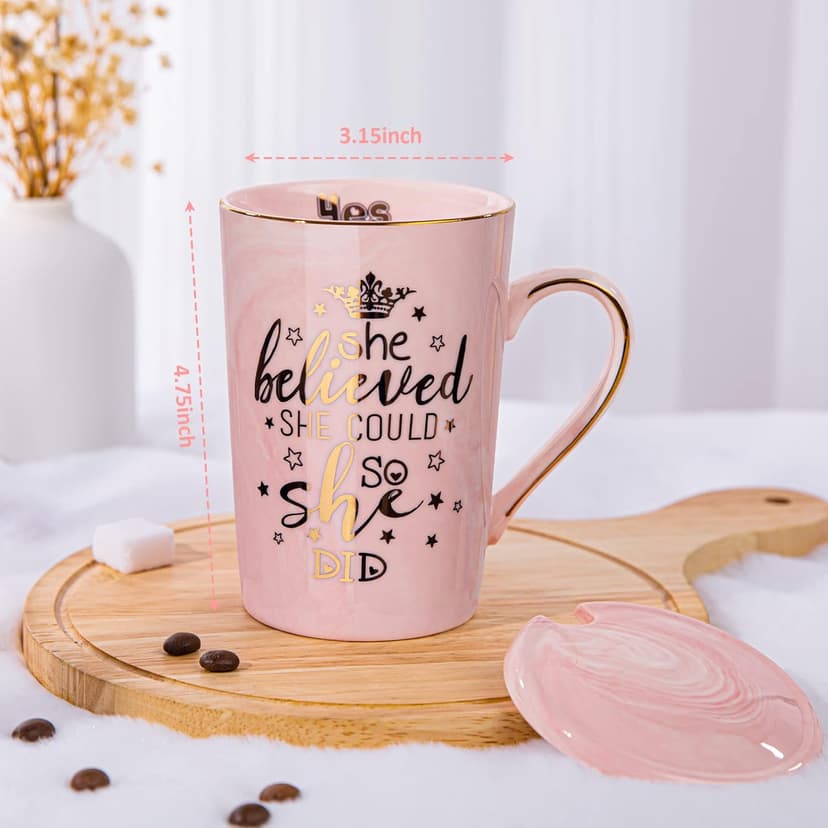 Valentines Spiritual Motivational Congratulations Gifts, 14oz Pink Ceramic Marble Gold Print Coffee Cup, Nicely Gift Boxed Graduation Gifts for Women Her 2026 - She Believed She Could So She Did Mug B0CZ993XBN