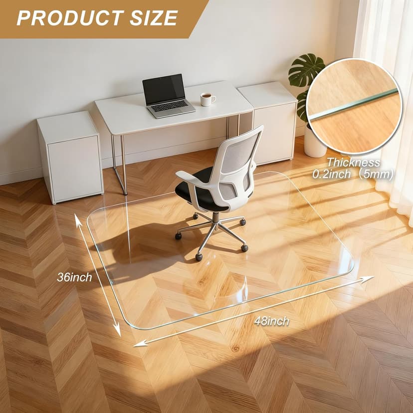 Vicwe Glass Chair Mat for Carpet,32"x48" Tempered Glass Office Chair Mat,1/5" Thick Glass Chair Mat with Rounded and Polished Edges,Smooth Glide for Carpet & Hardwood Floor Protection