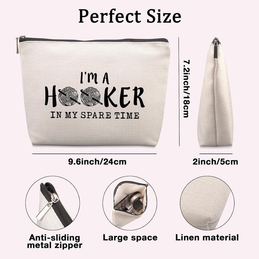 Funny Crochet Gifts for Crochet Lovers Funny Crochet Makeup Bag, Crochet Knitting Gifts for Christmas, Friendship & Birthday Gifts for Women, Mom, Sister, Travel Cosmetic Bag B0DHTL2L81