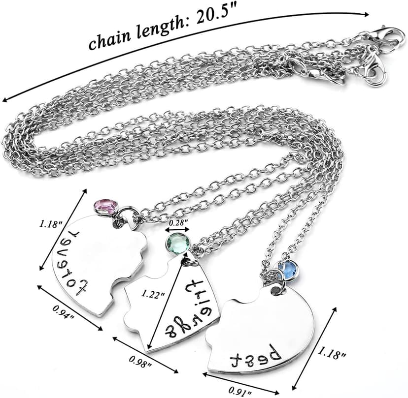 Top Plaza Best Friends Forever and Ever Necklaces for 3 BFF Heart Puzzle Matching Alloy Pendant Necklaces Set Friendship Jewelry for Sisters