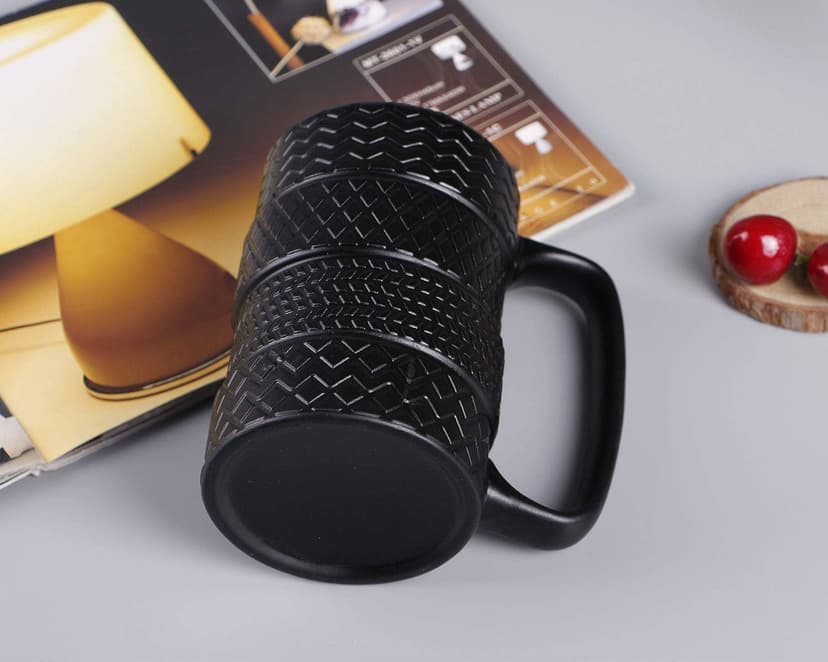 VanEnjoy 3D Cool Black Tyre Tire Shaped Frosted Ceramic Mug Large Coffee Tea Cup Unique Gifts Car Fans 14 oz(400ml) B07M5Q8RXP