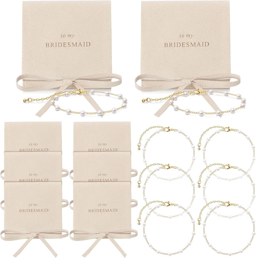 Pearl Bridal Jewelry Favor, Microfiber Pouch, Wedding Party Favor, Proposal Stuffer, Bridesmaid Gift Set of 8 Quelay 16 Pcs Bridesmaid Bracelet Gift with Pouch B0DNS51NB8