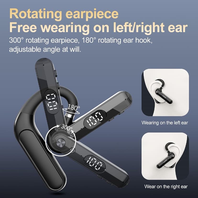 Handsfree Bluetooth Earpiece for Cell Phone Hands Free Single Ear Truckers Drivers Headset with Noise Cancelling Mic Open Ear Piece IPX6 Waterproof Earphone for Driving Work Office Business Calls