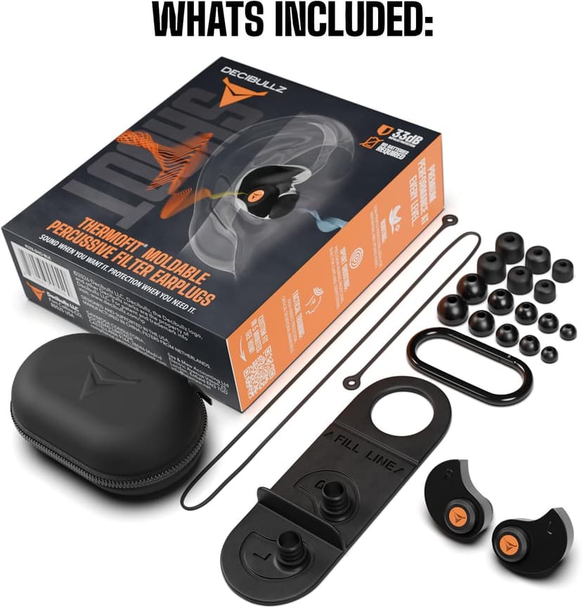 Decibullz Percussive Moldable Earplugs for Hunting & Shooting, Gun Range Hearing Protection for Shooters, Reusable Ear Plugs for Shooting Range