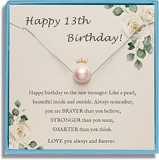 Sereney Birthday Gifts for Girls Women, Sterling Silver Pearl Necklace as 7 9 10 11 13 15 16 18 21 30 40 50 60 Year Old Birthday Gifts, Single Pearl Necklace as Bday Gifts for Friends Lockets