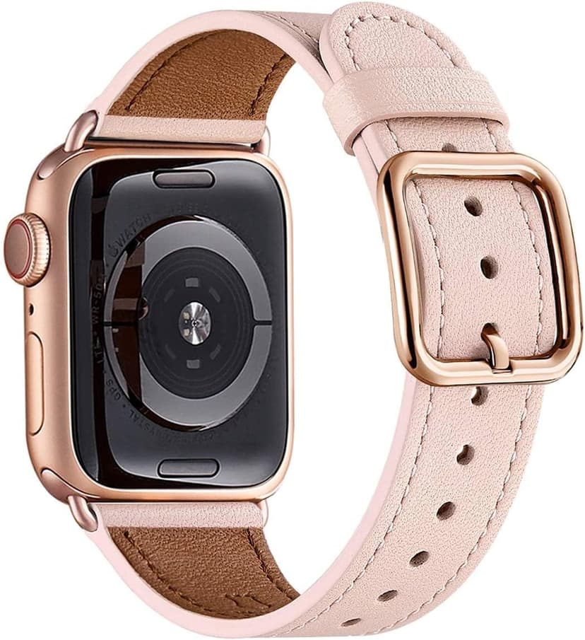 MNBVCXZ Leather Bands Compatible with Apple Watch Band Women, Womens Genuine Replacement Strap for iWatch Series 11 10 9 8 7 6 5 4 3 2 1 SE 3 SE 2 SE (42mm 41mm 40mm 38mm, Pink Sand/Rose Gold)