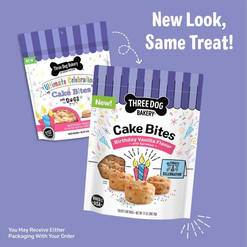 Soft Baked Dog Treats - Birthday Vanilla Flavor with Sprinkles Three Dog Bakery Ultimate Celebration Cake Bites for Dogs - 12 oz Bag B0F8R6638K