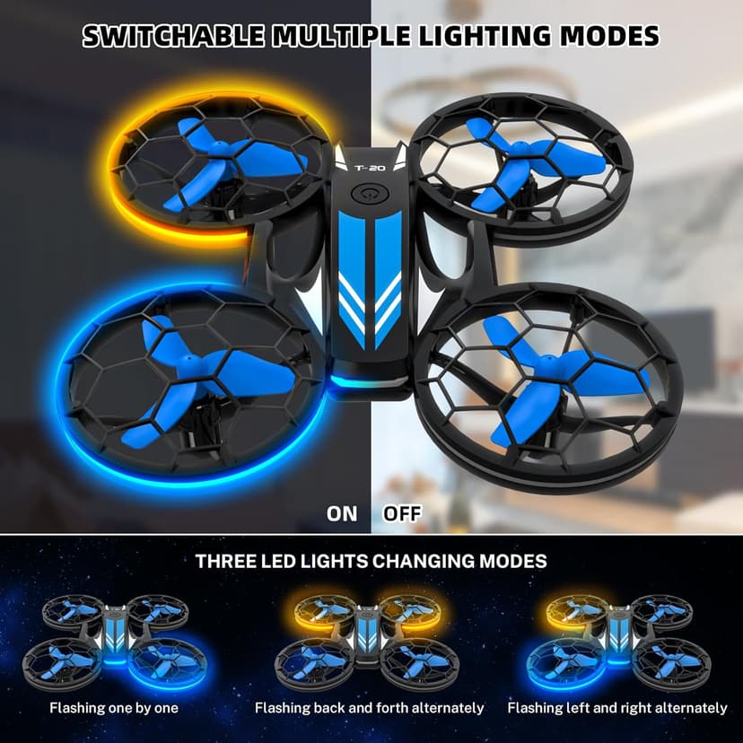 Drones - RC Drone with Auto Hovering and Headless Mode, Quadcopter with LED Light, Propeller Full Protect, 3D Flips, 3 Batteries, Remote Control, Best Gifts