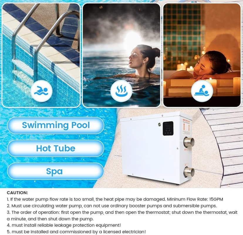 Electric Pool Heater for Inground & Above Ground Pools 11KW 220V, Hot Tub Heaters with Digital Touch Screen, SPA Water Thermostat Swimming Pool Warmer