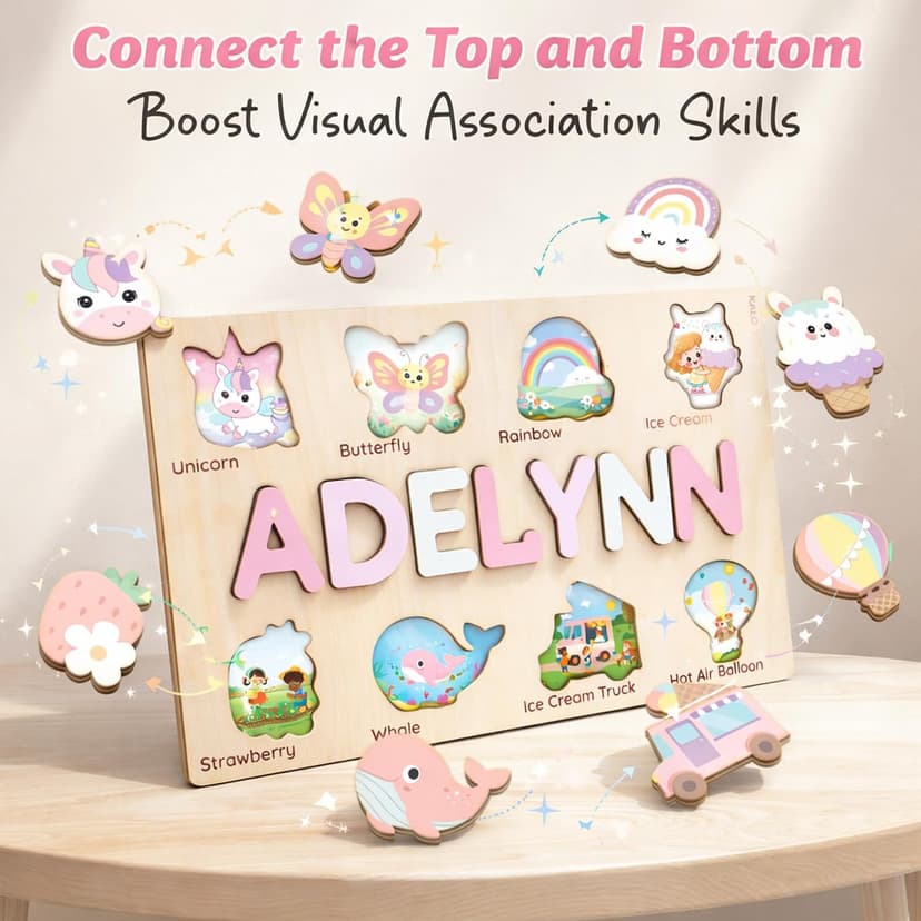 Personalized Name Puzzle for Toddlers 1-3 | Custom Wooden Baby Girl Gift with 48 Animal Art Sets | 1st Birthday Gift for Girls | Personalized Baby Boy & Girl Gifts Keepsake B0GSZSCM69