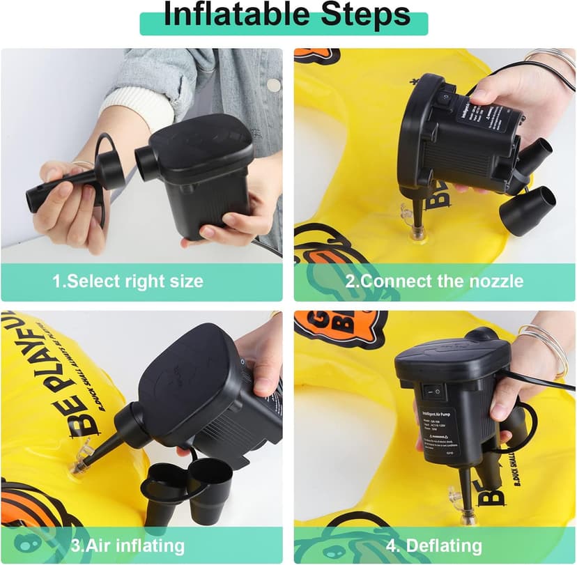 Electric Air Pump - Quick-Fill Portable AC110-120V Pump for Inflatables, Mattresses, Cushions, Pool Floats & More