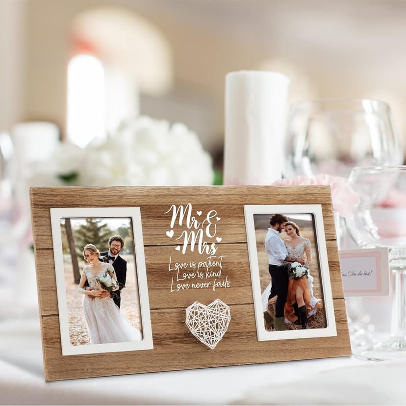 Personalized Wedding Gifts for Couples, Bridal Shower Gift for Bride, Mr & Mrs Photo Frame Holds 2pcs 4x6 Pictures, Unique Wedding Gifts for Newlyweds