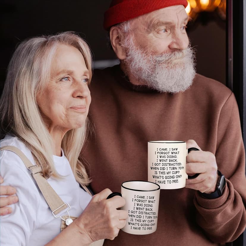 Shqiueos Funny 70th Birthday Gifts for Women Men Mug 11oz, 70 Year Old Birthday Gifts for Her Him, Happy 70th Bday Gift Idea for Mom Dad Grandpa Grandma, 1955 Birthday Gift Decorations Coffee Cup