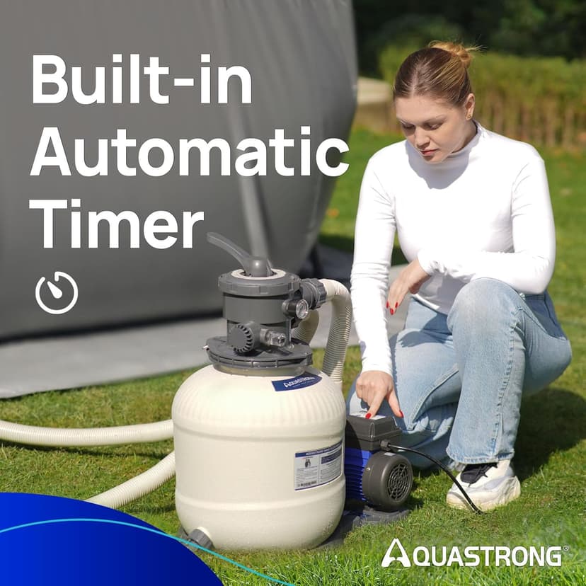 AQUASTRONG Sand Filter Pump for Above Ground Pool, Pool Pumps Above Ground,Pool Sand Filter with 6-Way Valve,Improved Circulation and Filtration, 14in, 2/3 HP 3000 GPH with Timer