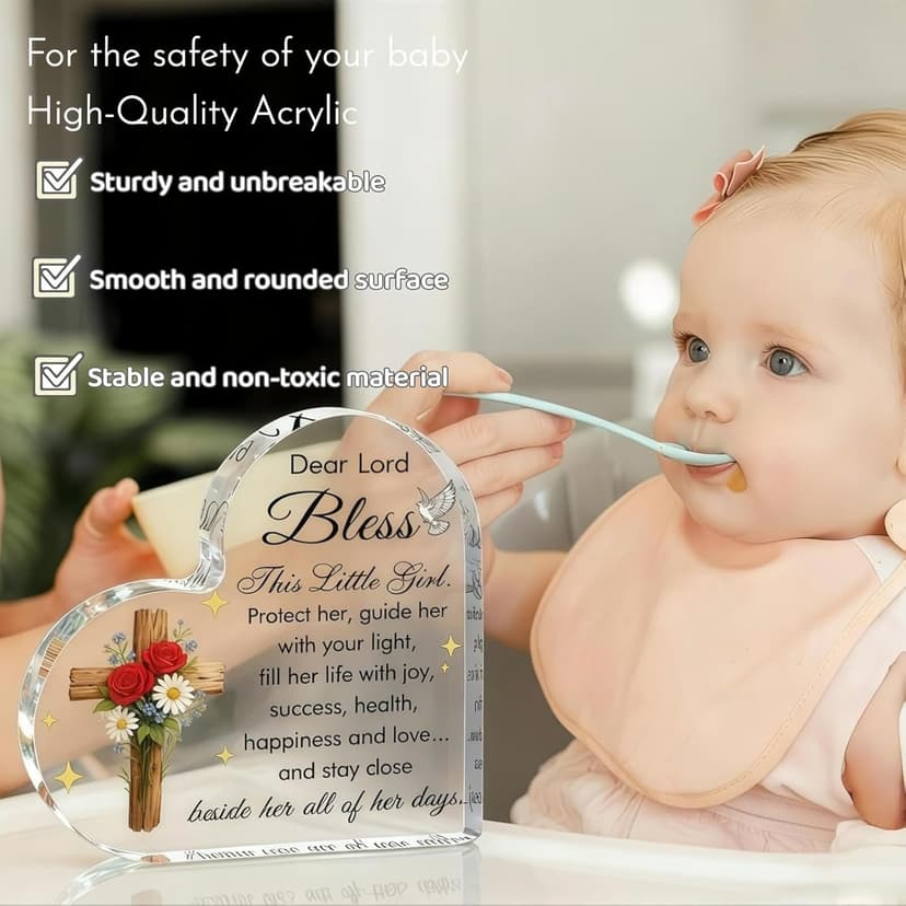 Baby Girl Baptism Gifts, Christmas First Communion Catholic Confirmation Gifts for Newborn BabyGirl, Acrylic Plaque Christian Christening Dedication Baptismal Gift for Teenage, Little Girl