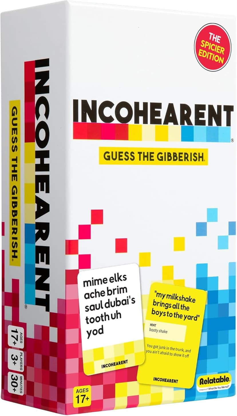WHAT DO YOU MEME? Incohearent, The Guess The Gibberish Party Game by Relatable, A Funny Card Game for Adults, Great for Game Night Games, Includes 400 Cards, Instructions, and 1 Sand Timer