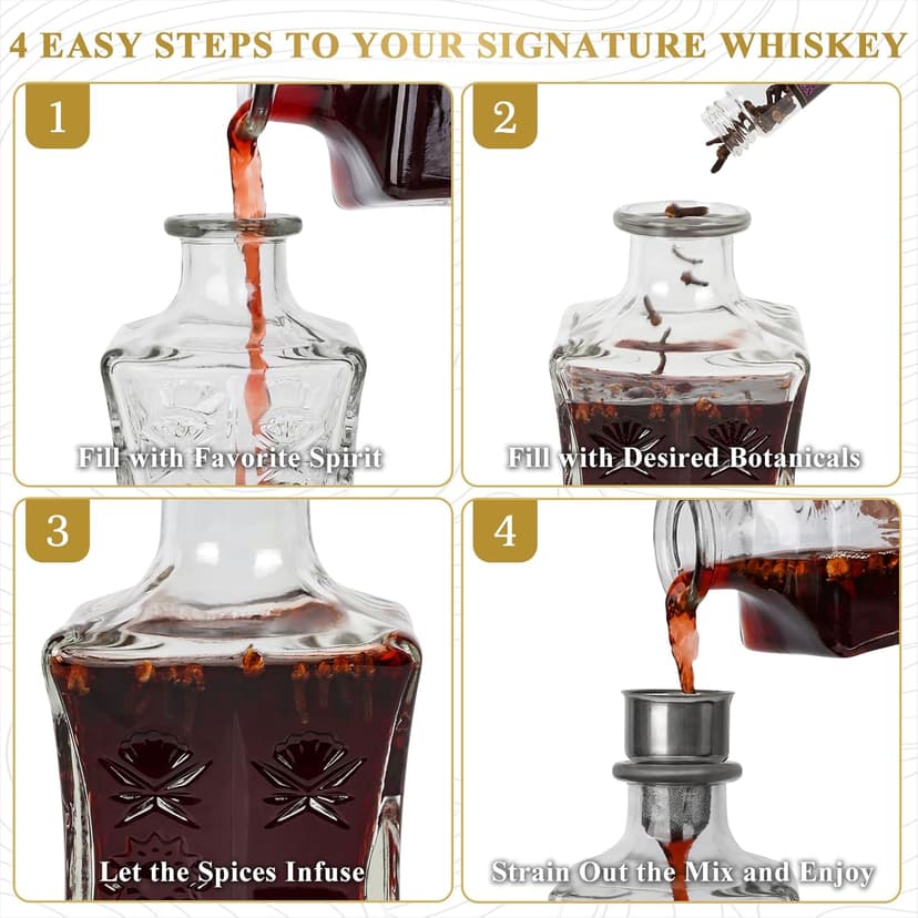 Alcohol Infusion Kit, DIY Whiskey Making Kit for Infusing Bourbon, Rye, Gin, Vodka, Tequila, Rum with Custom Botanicals, Perfect Alcohol Infusion Kits Whiskey Gifts for Men, Dad, Husband