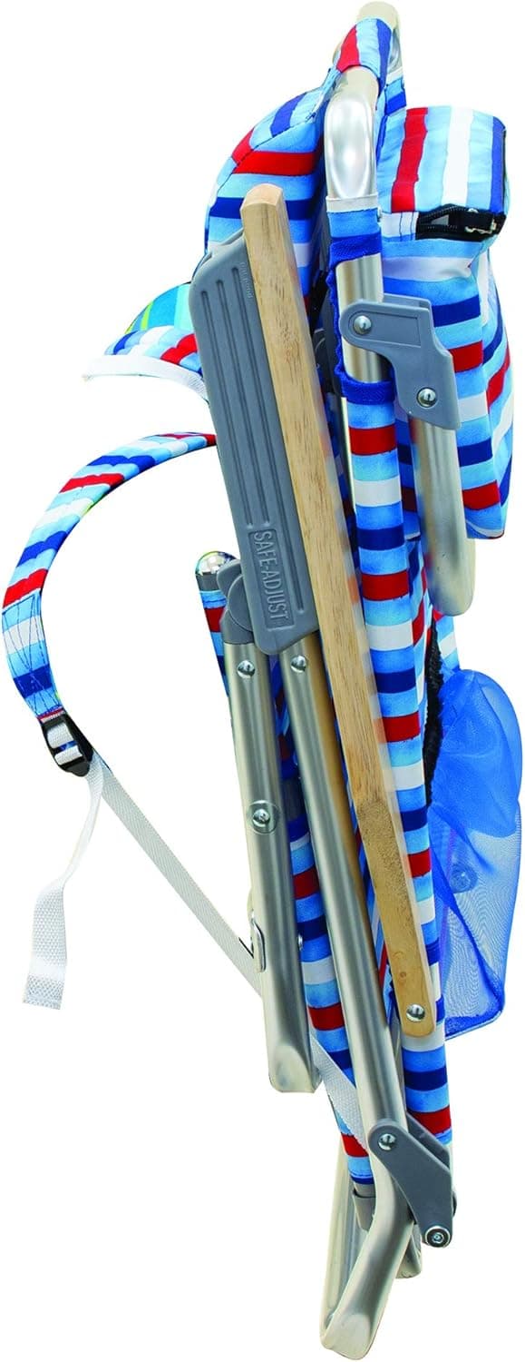 Tommy Bahama 5-Position Classic Lay Flat Folding Backpack Beach Chair, Aluminum, Red, White, and Blue Stripe